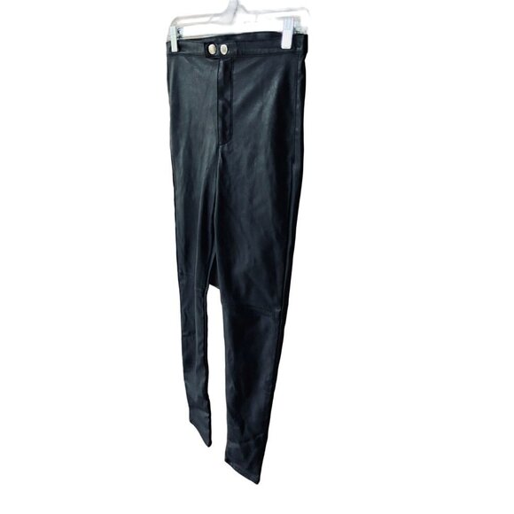 H&M DIVIDED LADIES BLACK  PANTS LEGGINGS FAUX LEATHER FLEECE EUC 10 - Picture 4 of 6